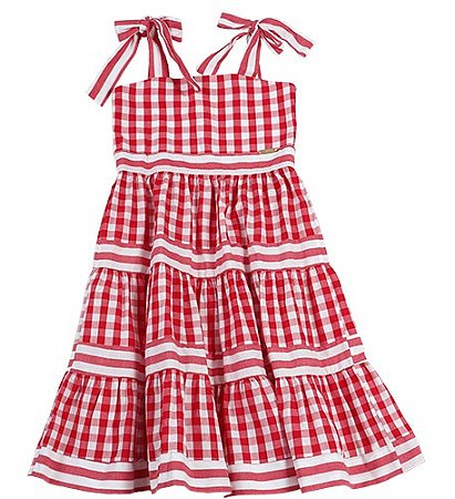 VESTIDO LISTRAS E XADREZ VERMELHO