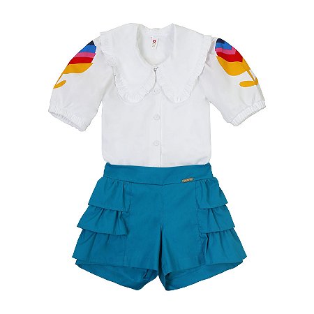 CONJUNTO BRANCO E TURQUESA