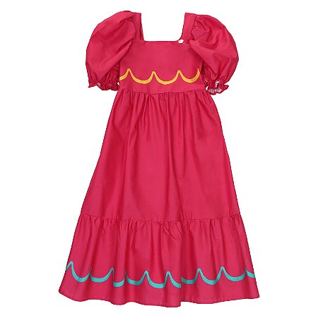 VESTIDO ROSA COM FESTONÊ COLORIDO