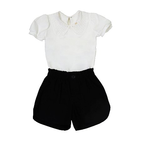 CONJUNTO GOLA DE RENDA PRETO E OFF WHITE