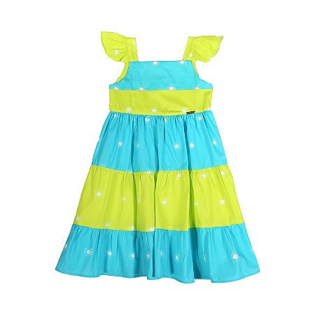 VESTIDO ESTAMPA O SOL FUNDO VERDE E AZUL