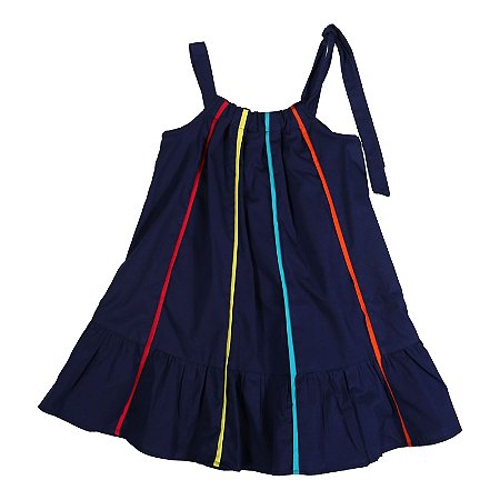 VESTIDO AZUL MARINHO COM VIVO COLORIDO