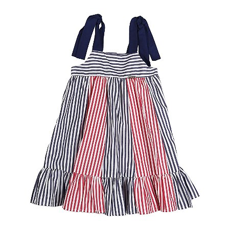 VESTIDO LISTRADO VERMELHO E AZUL