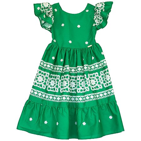 VESTIDO ESTAMPA BARRADO CROCHÊ VOVÓ NOEL VERDE