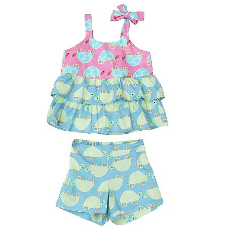 CONJUNTO ESTAMP TARTARUGA ROSA E AZUL