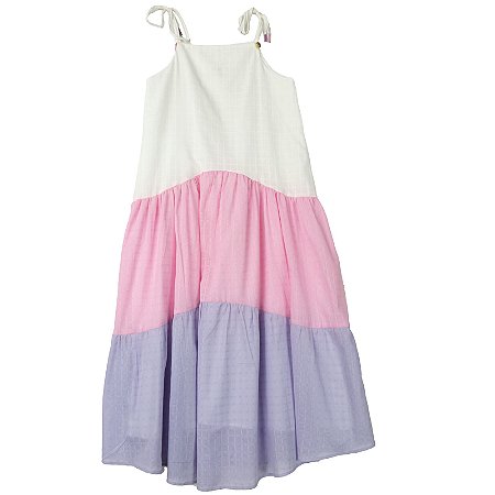 VESTIDO BRANCO/ROSA/ LILÁS