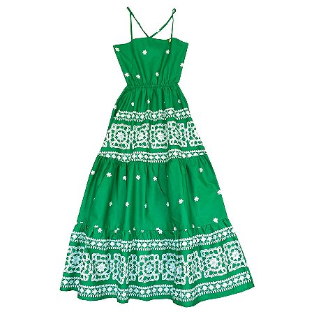 VESTIDO ESTAMPA BARRADO CHOCHÊ VOVÓ NOEL VERDE