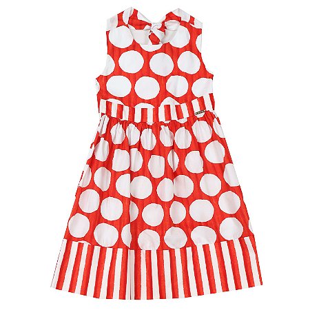VESTIDO BOLAS E LISTRAS DE AQUARELA VERMELHO