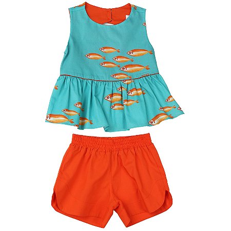 CONJUNTO ESTAMPA PEIXINHO FUNDO AZUL