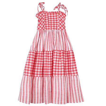 VESTIDO XADREZ E LISTRAS VERMELHO