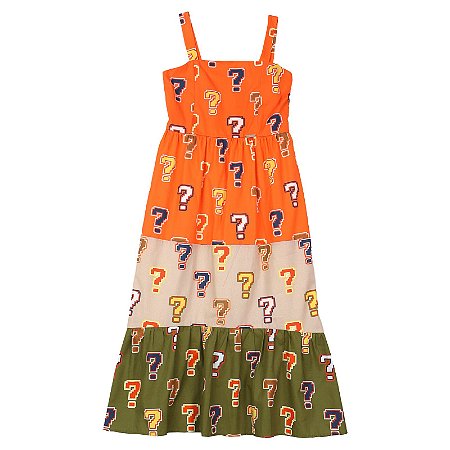 VESTIDO ESTAMPA POR QUE? POR QUE? POR QUE?