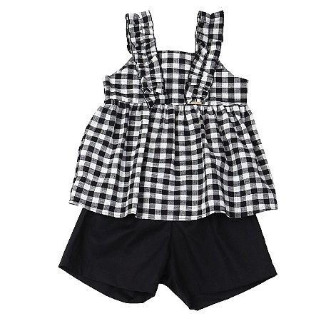 CONJUNTO ESTAMPA XADREZ PRETO E BRANCO
