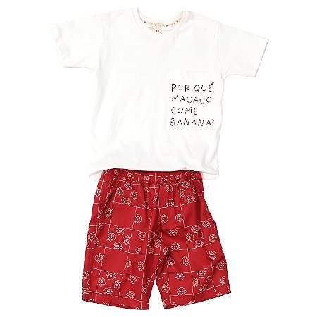CONJUNTO ESTAMPA POR QUE O MACACO COME BANANA?