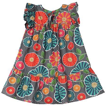 VESTIDO ESTAMPA POR QUE A FLOR NÃO É DE PAPEL? CINZA