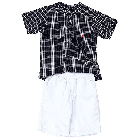 CONJUNTO ESTAMPA XADREZ AZUL MARINHO
