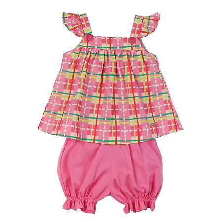 CONJUNTO ESTAMPA XADREZ FLOR POR ONDE FOR