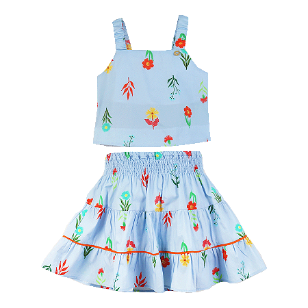 CONJUNTO ESTAMPA FLORZINHAS LÁPIS DE COR