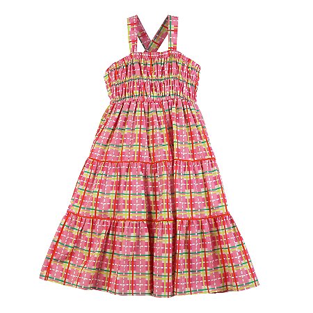 VESTIDO ESTAMPA XADREZ FLOR POR ONDE FOR