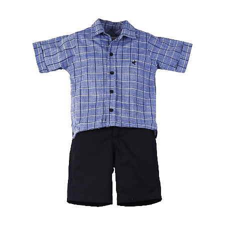 CONJUNTO ESTAMPA XADREZ AZUL