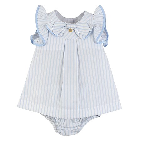 VESTIDO LISTRADO AZUL BEBÊ COM BRANCO
