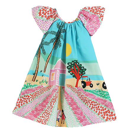 VESTIDO ESTAMPA EM MEIO AS PLANTAÇÕES
