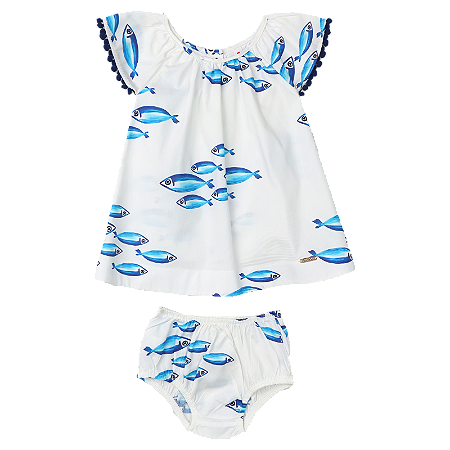 VESTIDO ESTAMPA PEIXINHO FUNDO BRANCO