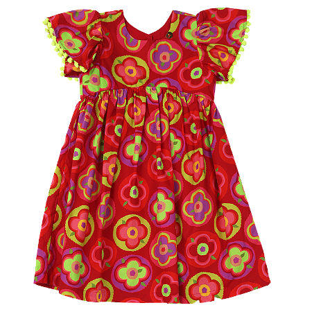 VESTIDO ESTAMPA AQUARELA DE FLORES FUNDO VERMELHO