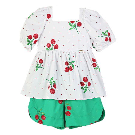 CONJUNTO ESTAMPA LICHIA FUNDO BRANCO E VERDE