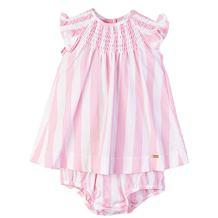 VESTIDO LISTRAS ROSA E BRANCO