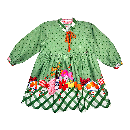 VESTIDO ESTAMPA BARRADO MESA DIVERTIDA VERDE
