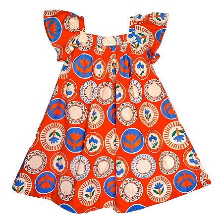 VESTIDO ESTAMPA PRATOS PINTADOS LARANJA