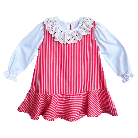 CONJUNTO COMPOSÊ LISTRAS ROSA E VERMELHO