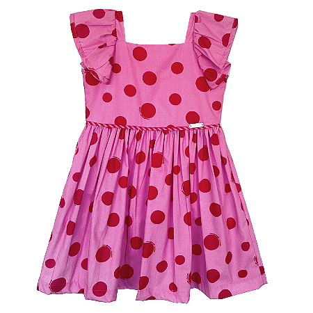 VESTIDO COMPOSÊ BOLAS ROSA E VERMELHO