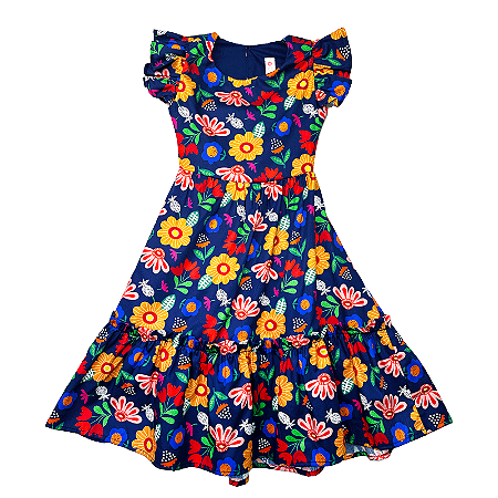 VESTIDO ESTAMPA FLORAIS COMESTÍVEIS MARINHO