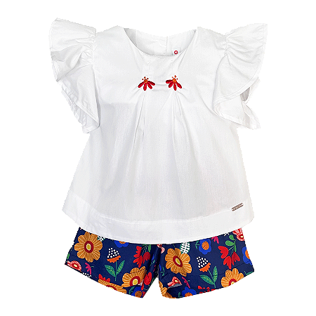 CONJUNTO ESTAMPA FLORAIS COMESTÍVEIS MARINHO