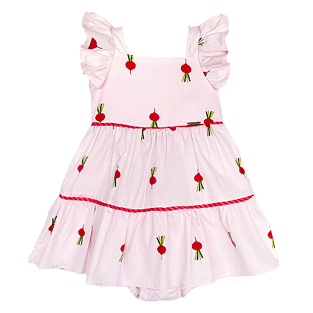 VESTIDO ESTAMPA RABANETE ROSA BEBÊ