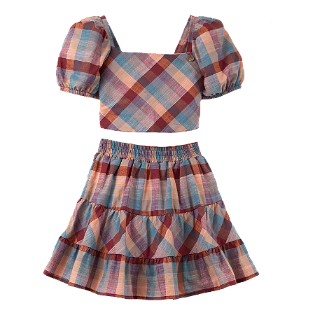 CONJUNTO XADREZ SALMÃO COM MARSALA E AZUL
