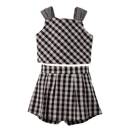 CONJUNTO XADREZ PRETO E BEGE