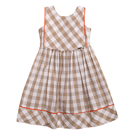 VESTIDO ESTAMPA XADREZ BEGE COM BRANCO