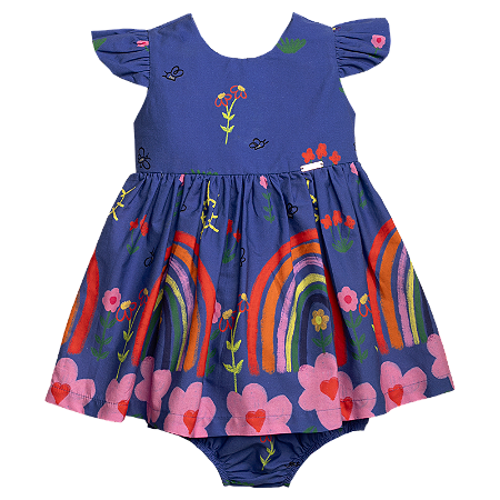 VESTIDO BARRADO DESENHO GIZ DE CERA AZUL