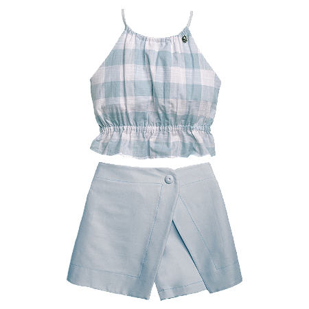 CONJUNTO ESTAMPA XADREZ AZUL