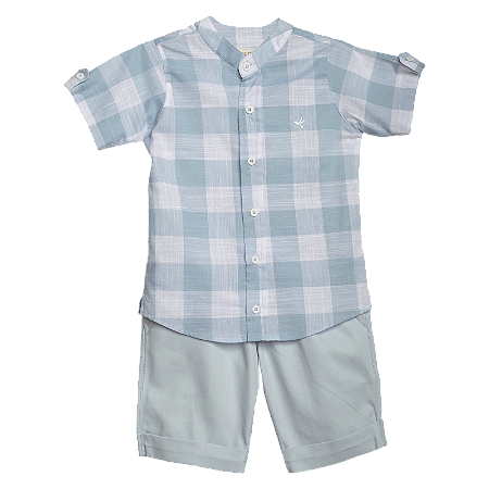 CONJUNTO ESTAMPA XADREZ AZUL CLARO