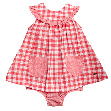 VESTIDO ESTAMPA XADREZ VERMELHO COM BRANCO