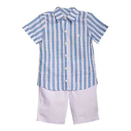 CONJUNTO ESTAMPA LISTRAS AZUL E BRANCO