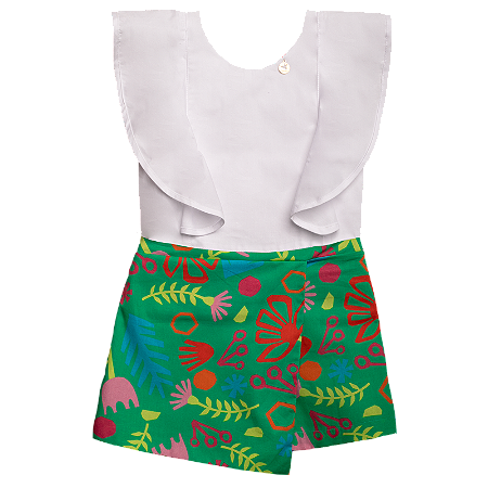 CONJUNTO ESTAMPA COLAGEM DE FLORES VERDE