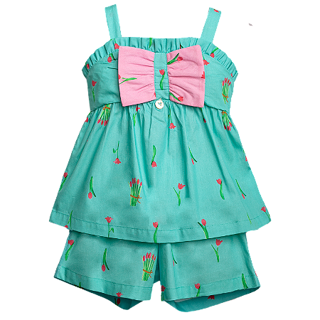 CONJUNTO ESTAMPA  BUQUÊ DE TULIPAS VERDE