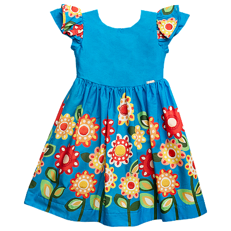 VESTIDO BARRADO DANÇA DOS GIRASSÓIS AZUL