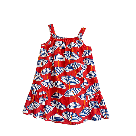 VESTIDO ESTAMPA SOMBRINHA FUNDO VERMELHO