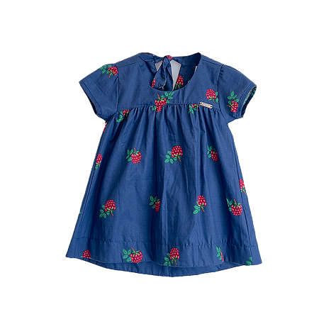 VESTIDO ESTAMPA FRAMBOESA FUNDO MARINHO