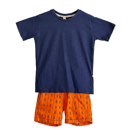 CONJUNTO ESTAMPA ABACAXI FUNDO LARANJA